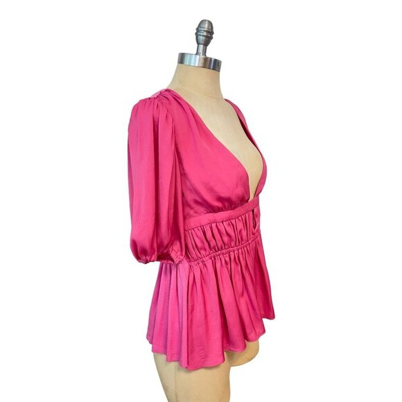 Anthropologie Dolan Size Small V-Neck Cutout Top Pink Flowy Blouse NWT Small - Picture 4 of 7